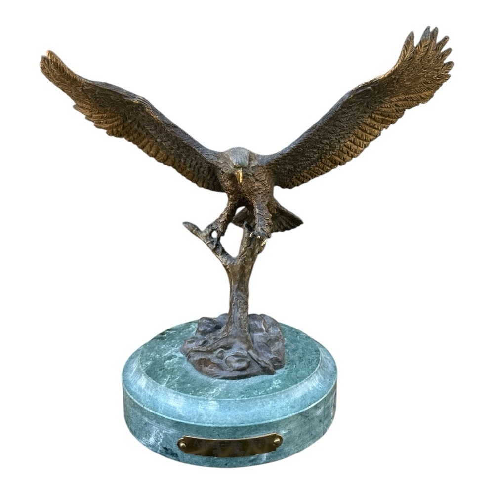 Phil Hauser Approaching Eagle bronze Sculpture on marble Base